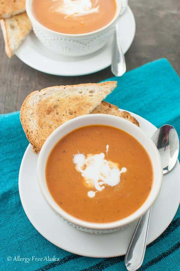 Dairy-Free Lazy Mom's Creamy Tomato Basil Soup from Allergy Free Alaska