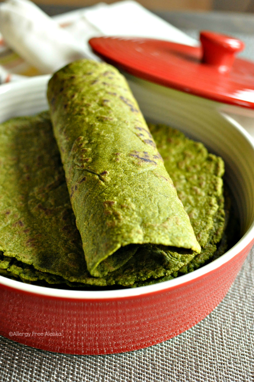 Gluten Free and Vegan Spinach Tortillas from Allergy Free Alaska