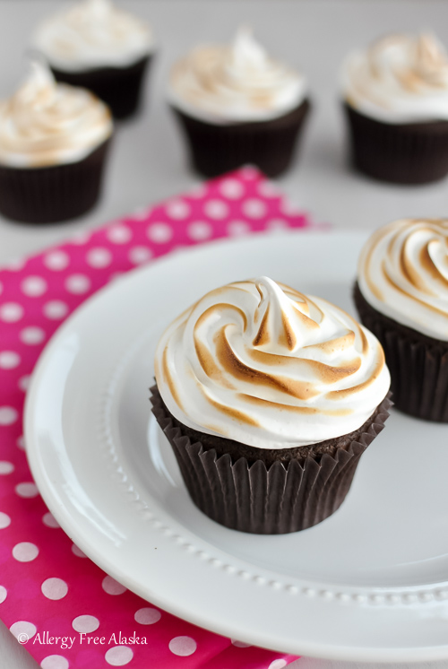 GF Chocolate Cupcakes with Toasted Marshmallow Frosting - Allergy Free Alaska