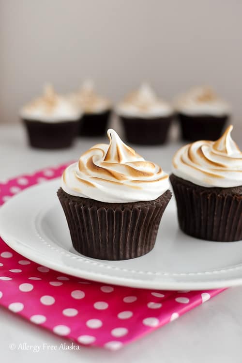 Gluten Free Chocolate Cupcakes with Toasted Marshmallow Frosting- Allergy Free Alaska