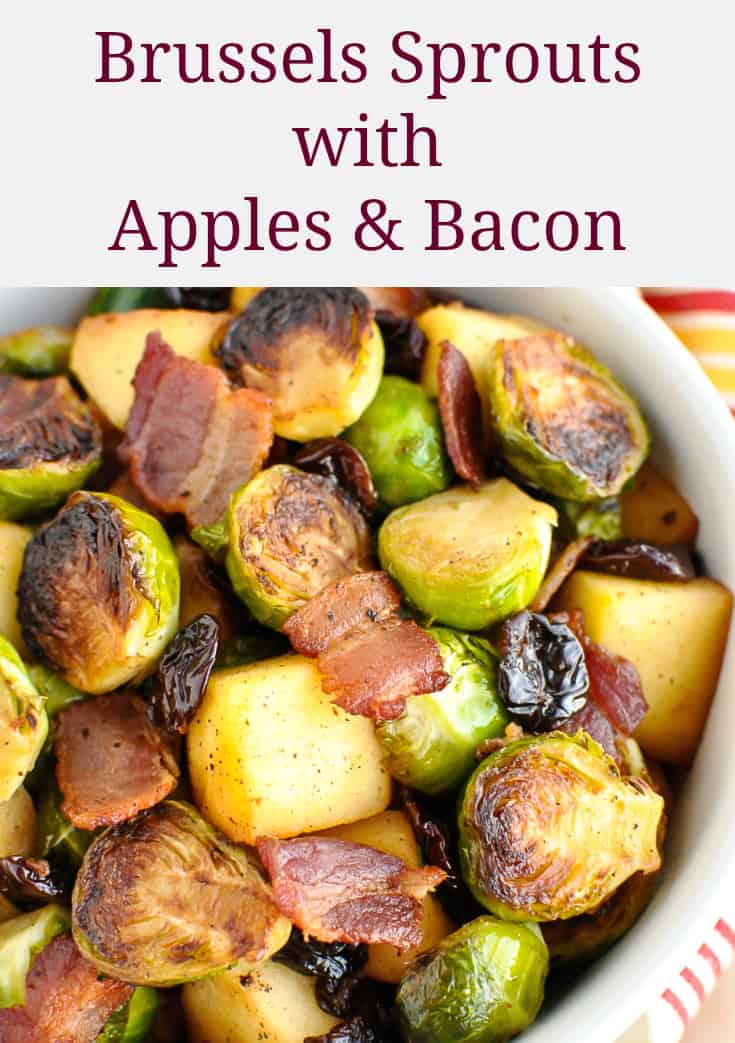 brussel sprouts with apples and bacon pinterest pin with recipe title text