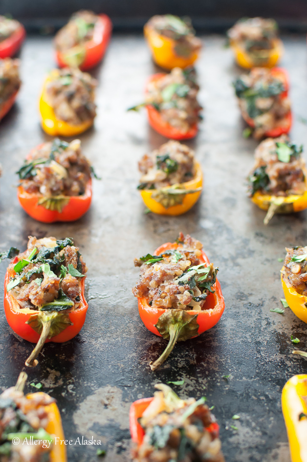 Sausage Stuffed Mini Peppers with Kale & Mushrooms - Allergy Free Alaska