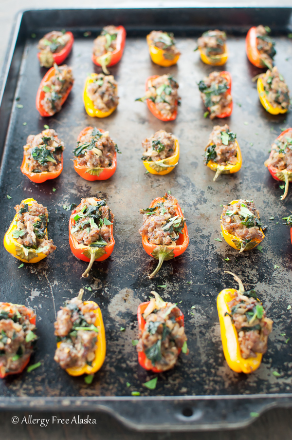 Sausage Stuffed Mini Peppers with Kale & Mushrooms from Allergy Free Alaska Blog