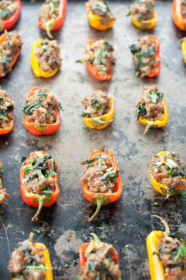 Sausage Stuffed Mini Peppers with Kale & Mushrooms