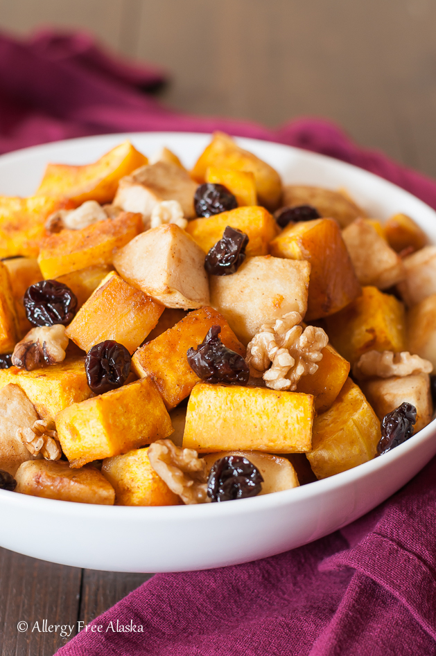 Recipe for Roasted Butternut Squash with Apples, Tart Cherries and Walnuts - Allergy Free Alaska