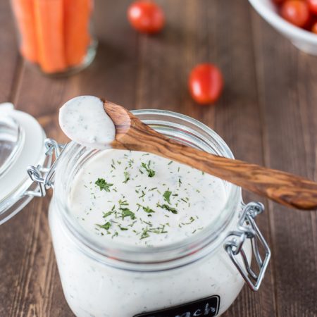 homemade ranch dressing in container