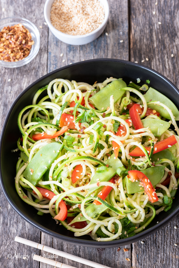 zucchini noodles salad ready to be eaten