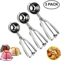 Cookie Scoop Set,JSDOIN Ice Cream Scoop Set, 3 PCS 18/8 Stainless Steel Ice Cream Scoop Trigger Include Large-Medium-Small Size, Melon Scoop (cookie scoop)