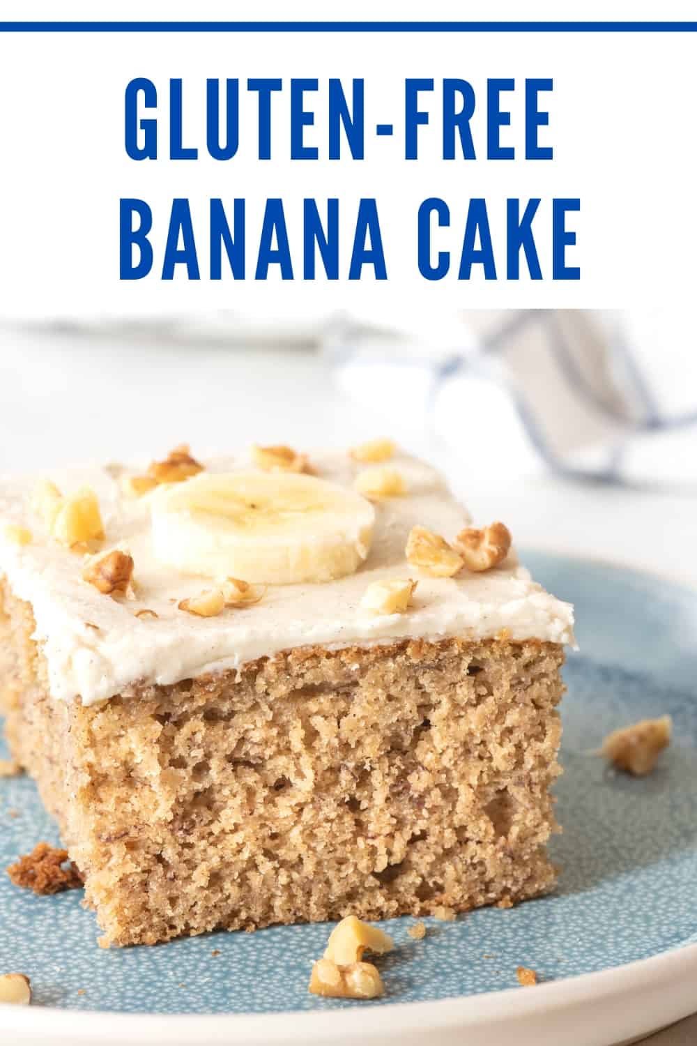 Pinterest text image with "gluten-free banana cake" text and image