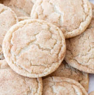 close up of gluten-free snickerdoodles in a pile