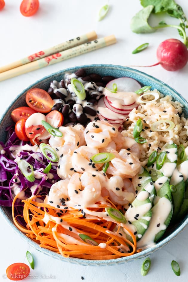 Shrimp poke bowl at different angle